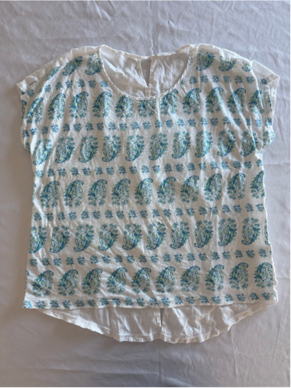Women's J.Jill Linen Short Sleeve Tee, Size M, White and Blue Paisley - Picture 4 of 9